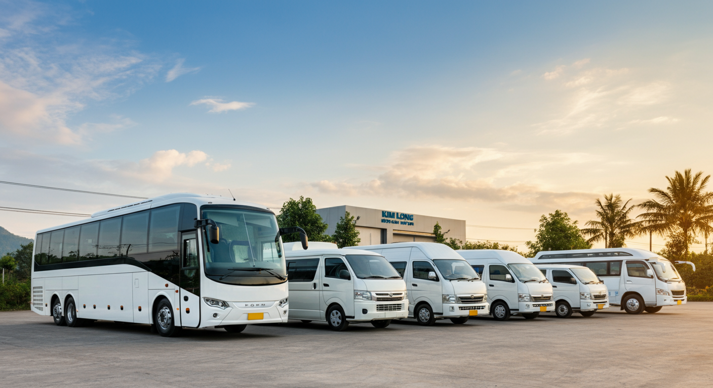 Đa dạng dòng xe Kim Long Motor – xe bus, minibus, van điện và xe tải tại miền Tây